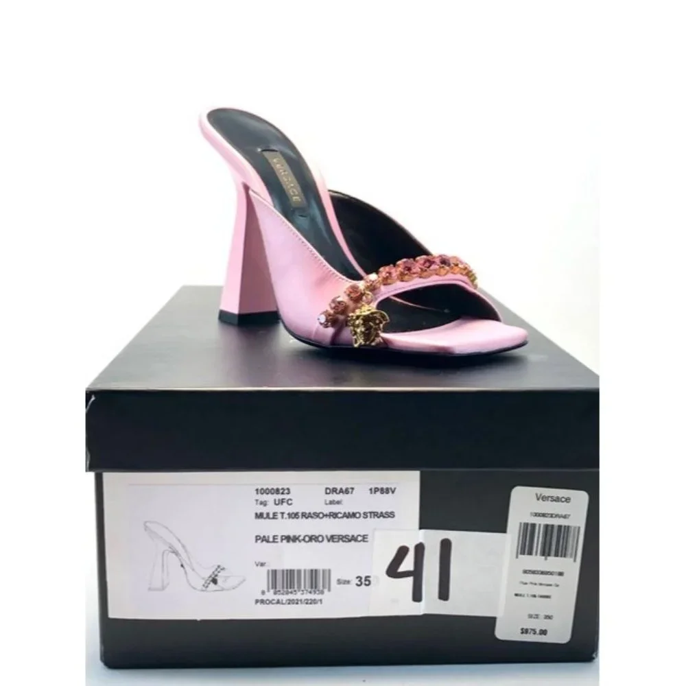 VERSACE Pink Artifact Embellished Satin Mules Size Eu:35